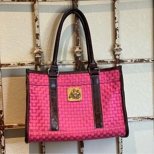 Consuela Handbag: Expandable Roxy Tote & leather fringe fob  14” x 9” x 6” EUC